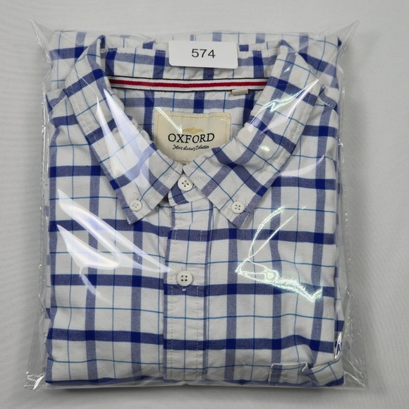 Oxford Mens Luxury Collection XL Button Up Shirt Blue White Plaid Long Sleeve - Picture 11 of 13